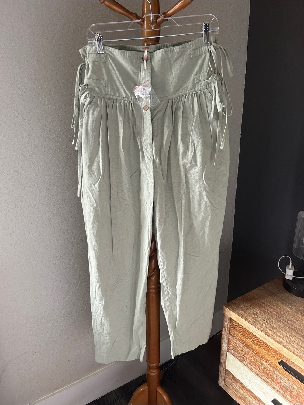 Free People Wide-Leg Tie Waist Pants in Sage